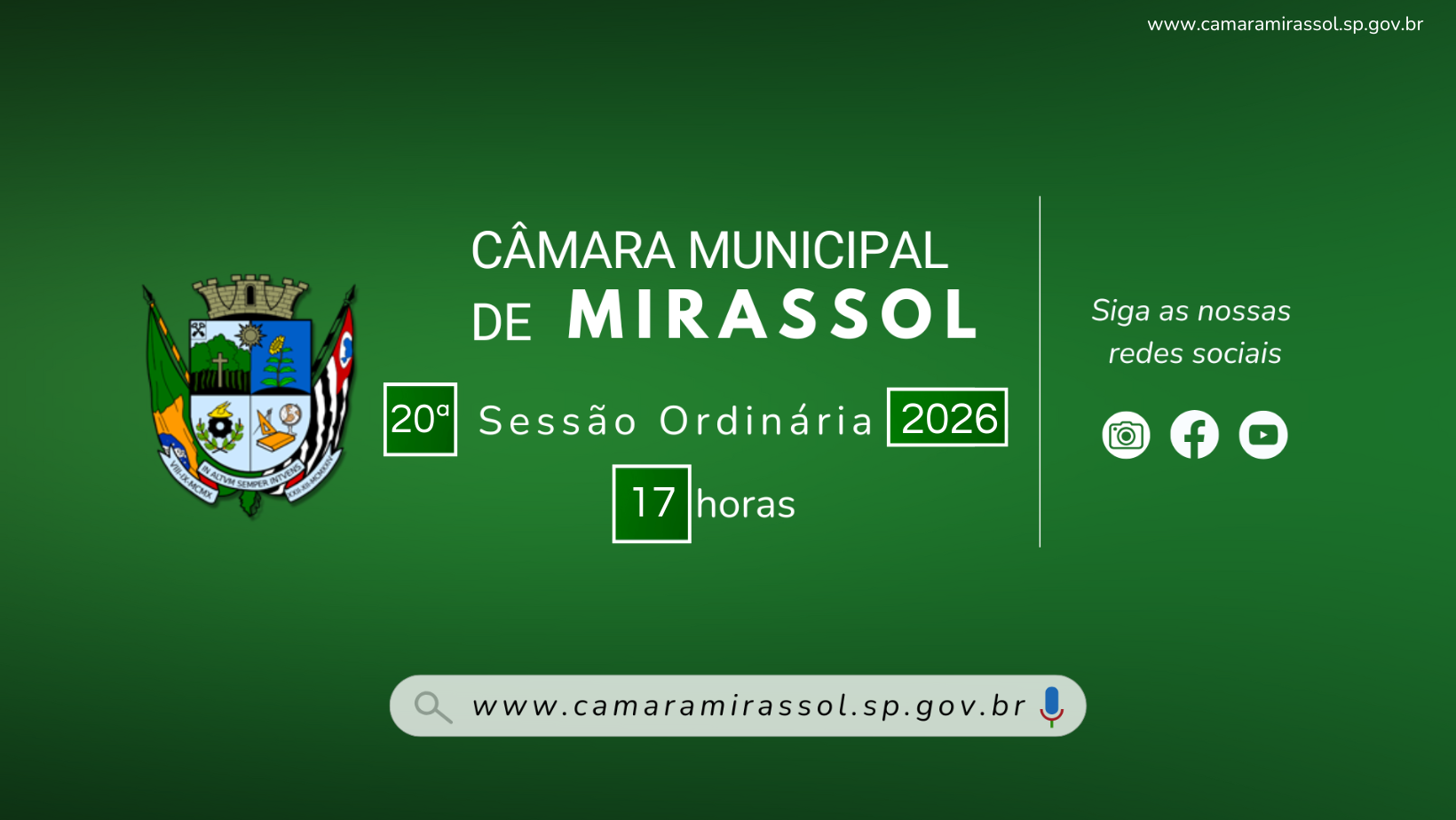 Pauta da 20ª Sessão Ordinária 2026 está disponível